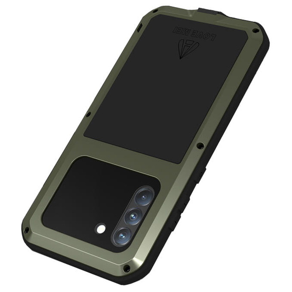 Etui Love Mei do Samsung Galaxy S21 FE, pancerne ze szkłem, zielone
