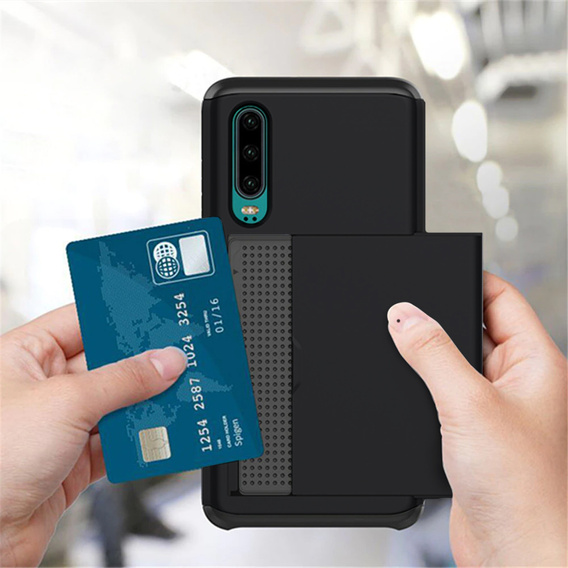 Etui do Huawei P30, Sliding Card Holder, czarne