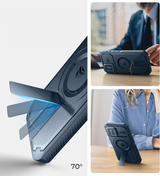 Etui Dexnor MagSafe do iPhone 16 magnetyczne z przesuwaną osłoną aparatu – niebieskie