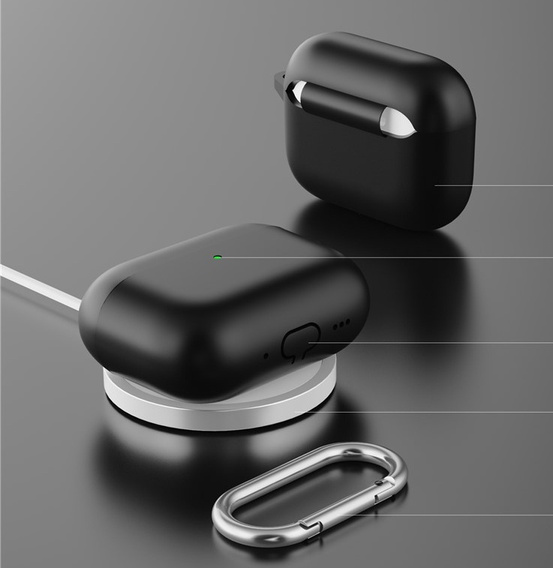 Etui silikonowe do AirPods Pro 3 z karabińczykiem, czarne