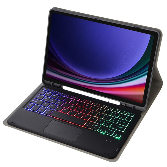 Etui z podświetlaną klawiaturą bluetooth touchpad do Samsung Galaxy Tab S10 Lite / S10 FE / S9 FE, Czarne