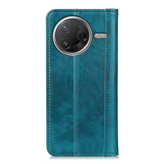 Etui z klapką do Xiaomi Poco F7 Pro / F7 Ultra – skórzane (split leather), zielone, z podstawką i kieszenią na kartę