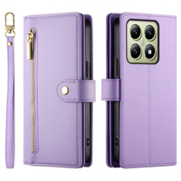 Etui z klapką do Xiaomi 14T, Wallet Zipper Pocket, fioletowe