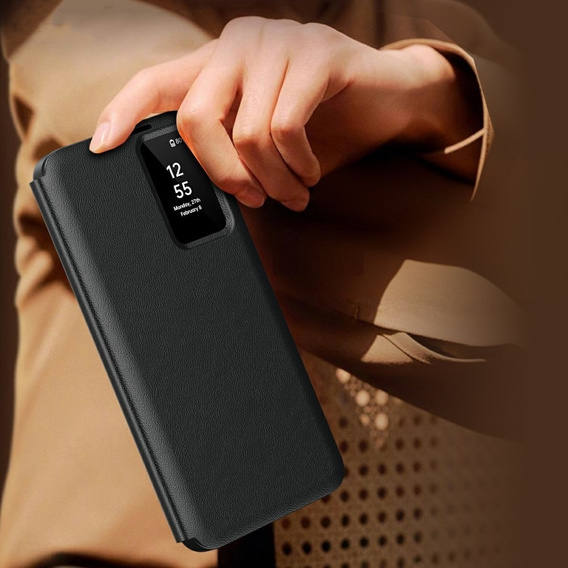 Etui do Samsung Galaxy S25 Edge – Smart View z kieszenią na kartę, czarne