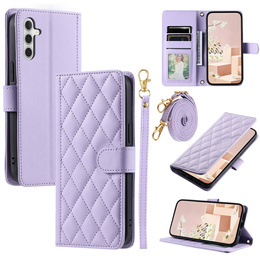 Etui z klapką do Samsung Galaxy S25 FE, Rhombus Crossbody Leather, fioletowe