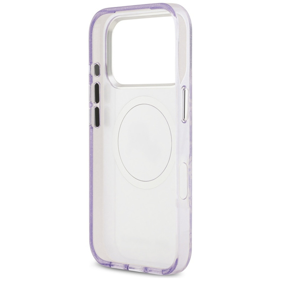 Etui Karl Lagerfeld do iPhone 17 Pro, IML Glitter Karl and Choupette Heads MagSafe, przezroczyste / fioletowe