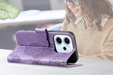 Etui z klapką do Oppo Reno 14 F / 14 FS, z wytłoczonym wzorem motyla, fioletowe