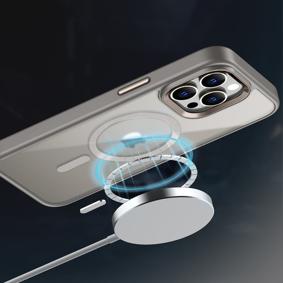 Etui do iPhone 16 Pro Max, do MagSafe, ERBORD Matt Case, przezroczyste / tytanowe + Szkło na ekran