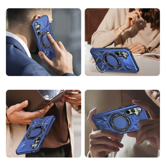 Etui do Samsung Galaxy A15 5G, pancerne do MagSafe z podstawką, niebieskie + szkło 9H