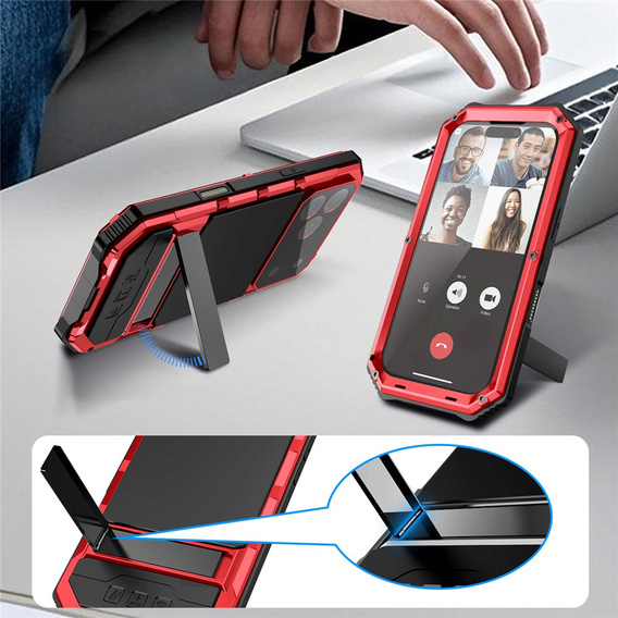 Etui pancerne do iPhone 17 Pro, R-JUST, z podstawką, czerwone