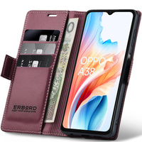 Etui do Oppo A18 4G / A38 4G, ERBORD Glossy Litchi, portfel z klapką, czerwone