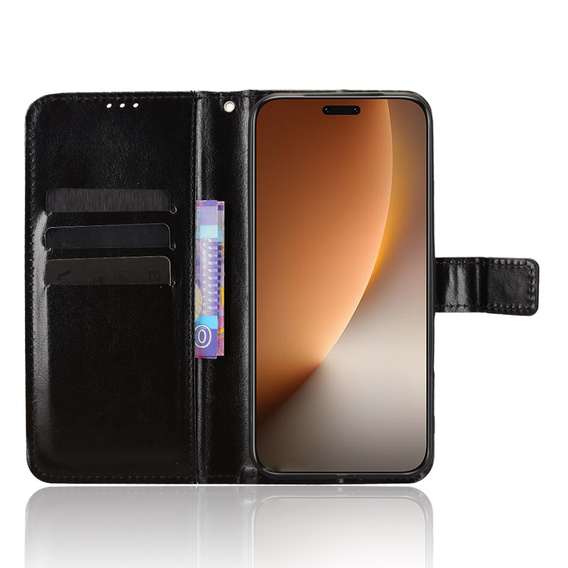 Etui z klapką do Honor Magic 8 Pro, Crazy Horse Wallet, czarne