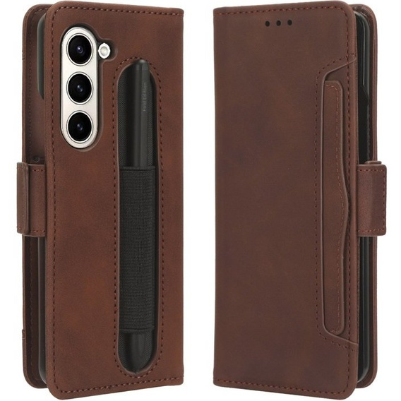 Etui z klapką do Samsung Galaxy Z Fold 5 5G, Card Slot, brązowe