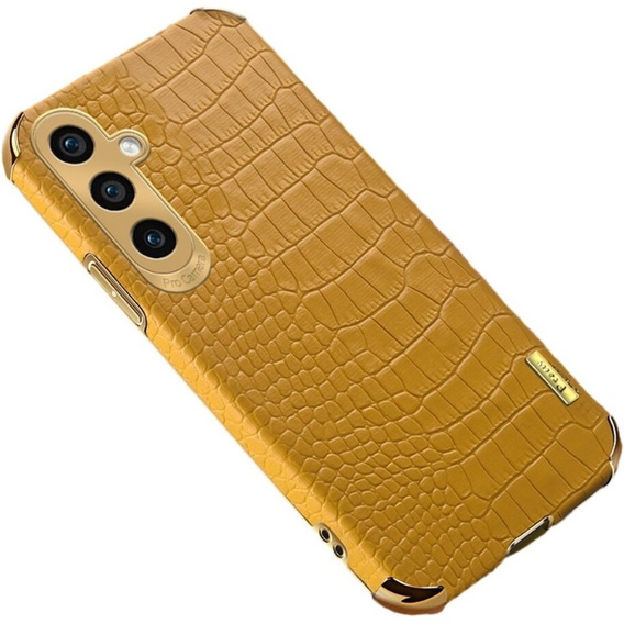Etui skórzane do Samsung Galaxy A35 5G, Crocodile, żółte