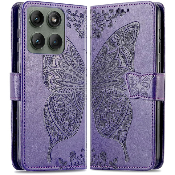 Etui z klapką do Motorola Edge 60 Pro, Butterfly - fioletowe