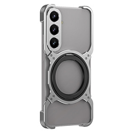 Etui do Samsung Galaxy S25, Kickstand Bumper, z osłoną obiektywu, do MagSafe, srebrne