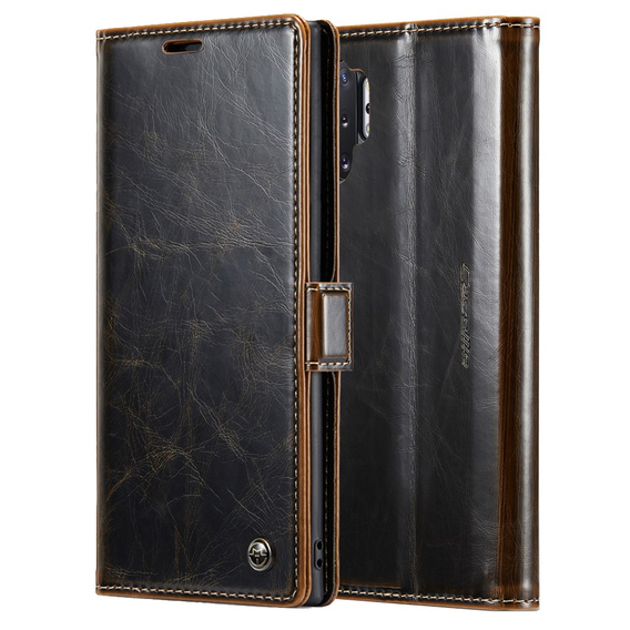 Etui z klapką CASEME do Samsung Galaxy Note 10 Plus, Waxy Textured, kawowe