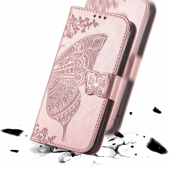 Etui z klapką do Infinix Hot 40i, Butterfly, różowe rose gold