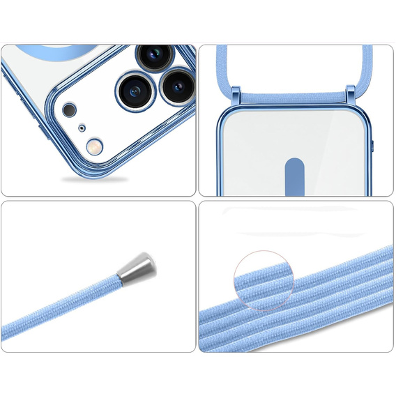 Etui do iPhone 17 Pro, Electro MagSafe, niebieskie + Smycz