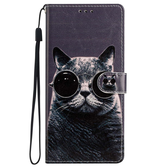 Etui z klapką do Samsung Galaxy A25 5G, Wallet, Cat, czarne + szkło 9H