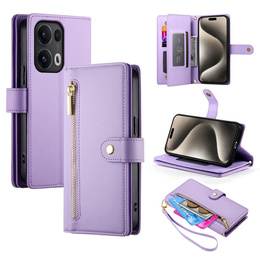 Etui z klapką do Oppo Reno 13 Pro 5G, Wallet Zipper Pocket, fioletowe