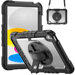 Etui ochronne do iPad 11" 2025 A16 (11 gen.) / 10.9" 2022 (10 gen.) z folią PET, paskiem na ramię i obrotową podstawką - czarne