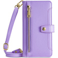 Etui z klapką do iPhone 14 Pro, Wallet Zipper Pocket, fioletowe