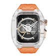Pasek Silikonowy z Etui do Apple Watch 4/5/6/7/8/9/SE 44/45MM, Pomarańczowy / Przezroczysty
