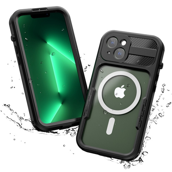 Etui Wodoodporne IP68 do iPhone 14, MagSafe, czarne/szare