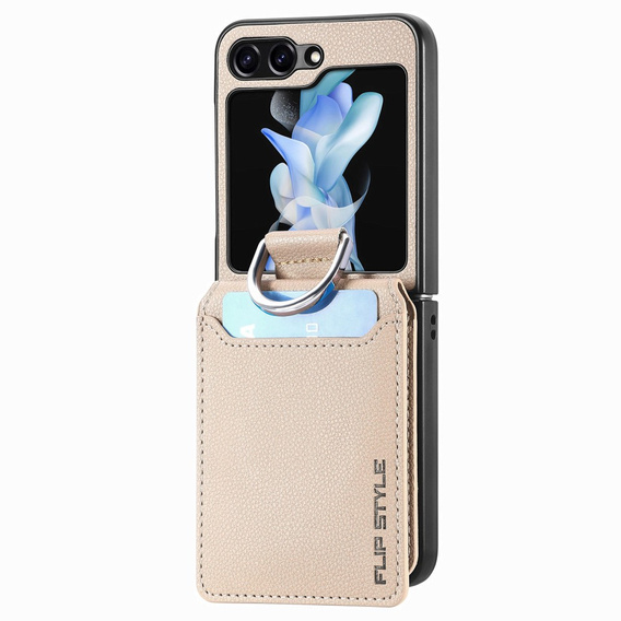 Etui do Samsung Galaxy Z Flip7 FE / Z Flip6, Card Slot Ring Case, beżowe