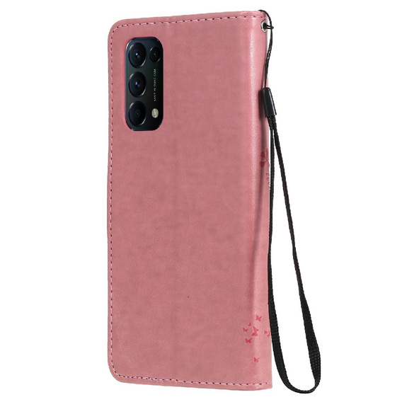 Etui Wallet do Oppo Reno5 5G, Tree and Cat, Pink