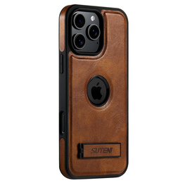 Etui Suteni MagSafe do iPhone 16 Pro Max – brązowe, skórzane, magnetyczne, z funkcją podstawki