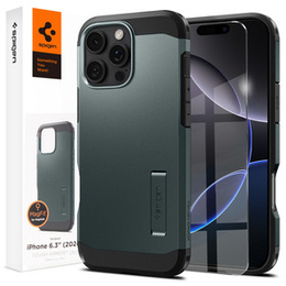 Etui Spigen do iPhone 16 Pro, Tough Armor Mag MagSafe, zielone + Szkło Hartowane 9H