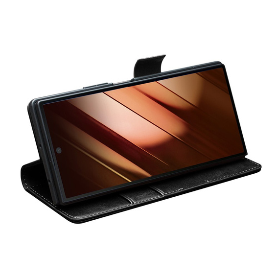 Skórzane etui portfelowe Qialino z podstawką do Samsung Galaxy Z Fold7 – czarne