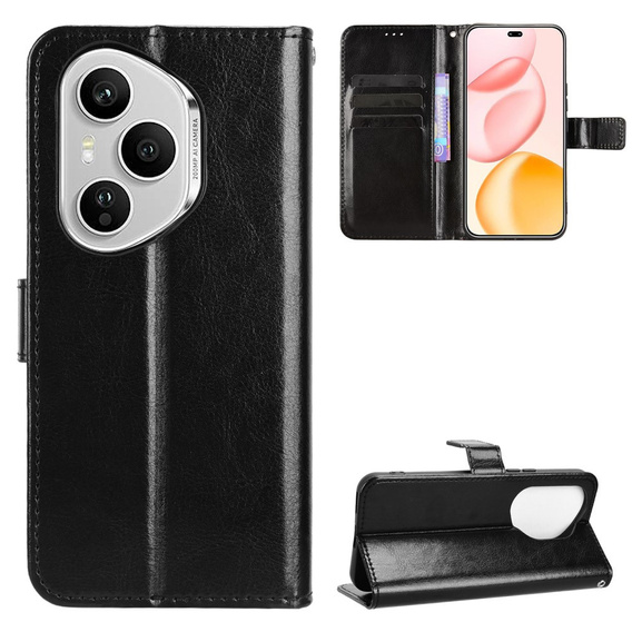 Etui z klapką do Honor 400 Pro 5G, Crazy Horse Wallet, czarne