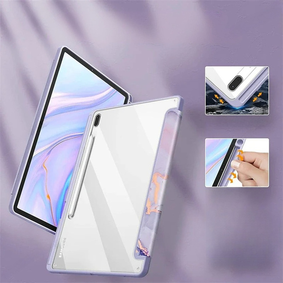 Etui do Samsung Galaxy Tab S10 FE+ Plus, Smartcase Hybrid, z miejscem na rysik, Marble fioletowe