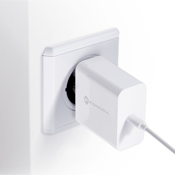 Forcell F-Energy TFK‑TC‑45WPD – Szybka ładowarka sieciowa USB-C 45 W QC4.0/PD - Biała
