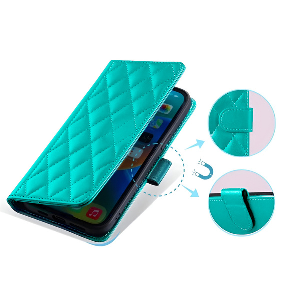 Etui z klapką do Samsung Galaxy A16 / A16 5G, Rhombus Crossbody Leather, zielone