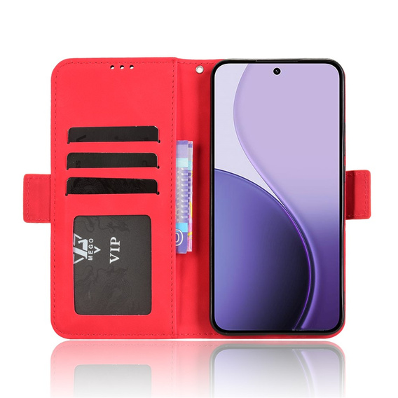 Etui z klapką do Oppo Reno 14, Card Slot, czerwone