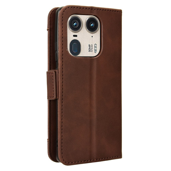 Etui z klapką do Motorola Edge 50 Ultra, Card Slot, brązowe
