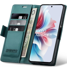 Etui do Oppo Reno 11F, ERBORD Glossy Litchi, portfel z klapką, zielone