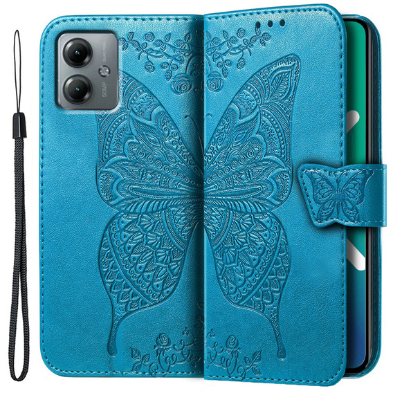 Etui z klapką do Motorola Moto G14, Butterfly, niebieskie