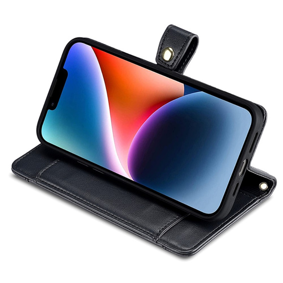 Etui z klapką do iPhone 15, Wallet Zipper Pocket, czarne