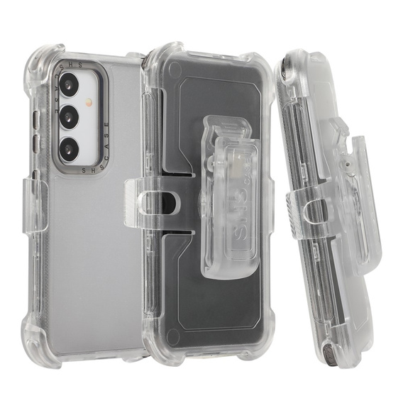 Pancerne Etui do Samsung Galaxy S24, Belt Clip, z klipsem, przezroczyste / czarne