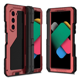 Etui pancerne do Samsung Galaxy Z Fold6 5G, aluminiowe, z podstawką i miejscem na rysik, czerwone