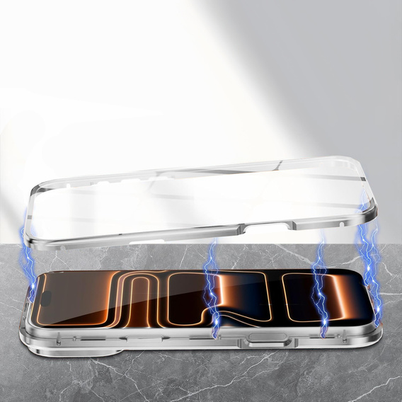 Etui do iPhone 17 Pro Max, Magnetic Dual Glass, do MagSafe, srebrne