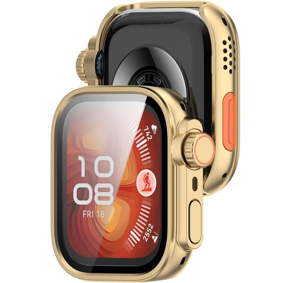2w1 Etui + Szkło Hartowane do Huawei Watch Fit 4 Pro, Złote/Pomarańczowe