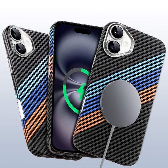 Etui do iPhone 16 Plus, Carbon Fiber MagSafe, granatowe