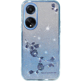 Etui do Oppo A78 4G, Glitter Flower, niebieskie