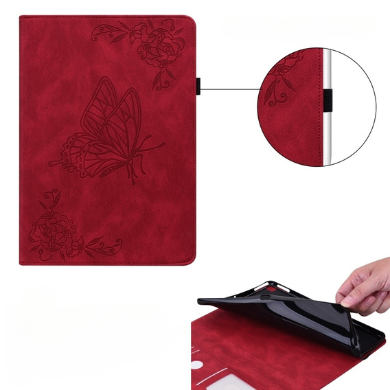 Etui do Lenovo Tab M9, Wallet Pen Slot, butterflies, czerwone